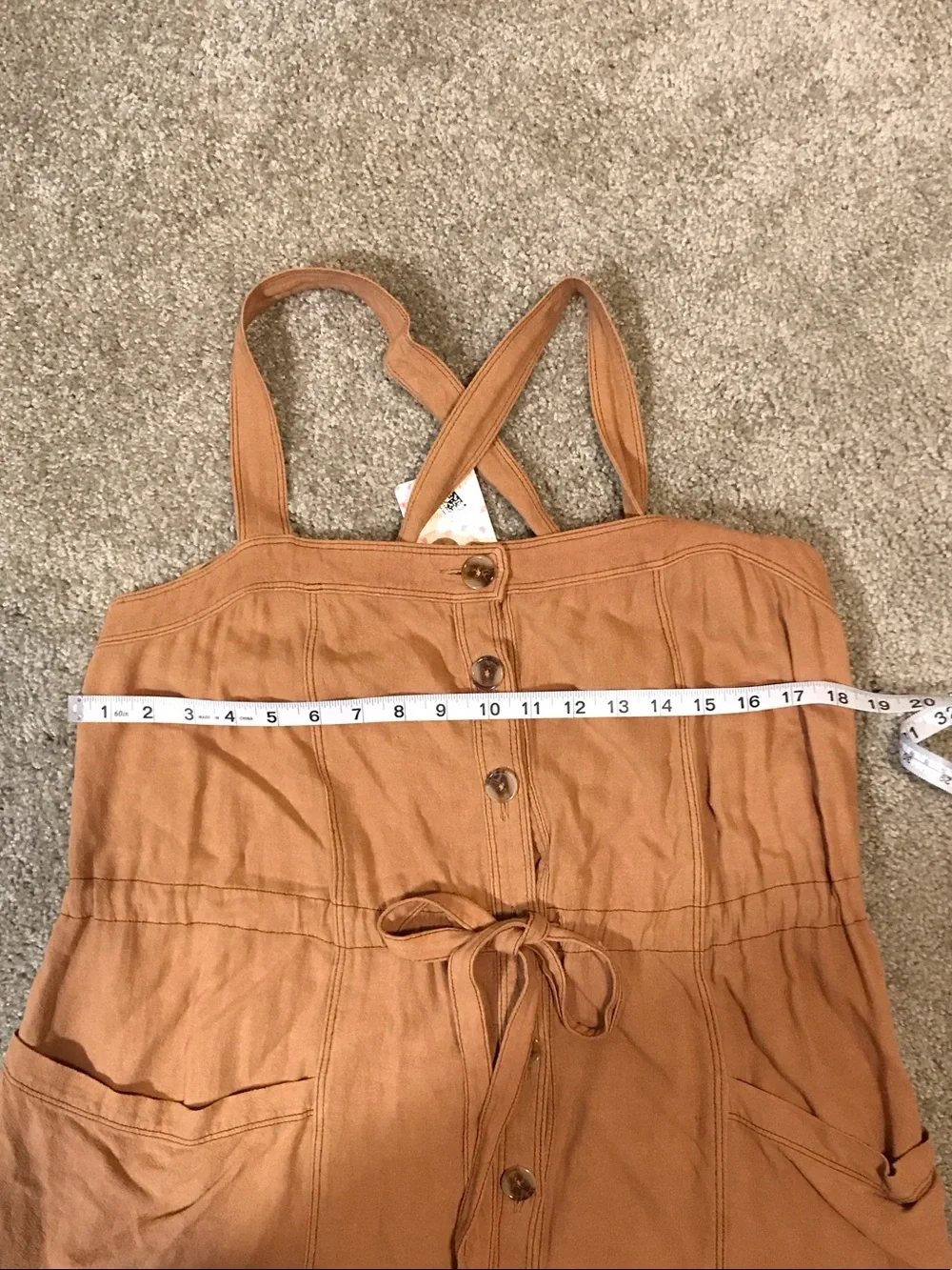 NWT Free People Caramel Button-Front Maxi Jumper Dress w Pockets -Lg